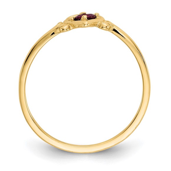 14k Yellow Gold Red Ruby Birthstone Heart Ring (Size 7) - Picture 2 of 6